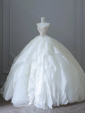 Flowing White Tulle A-Line Floor-Length Wedding Dress HZ1022