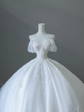 Elegant White Lace Off-shoulder Tulle Floor-length Wedding Dress HZ1022