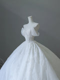 Elegant White Lace Off-shoulder Tulle Floor-length Wedding Dress HZ1022