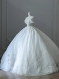 Elegant White Lace Off-shoulder Tulle Floor-length Wedding Dress HZ1022