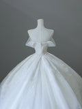 Elegant White Lace Off-shoulder Tulle Floor-length Wedding Dress HZ1022
