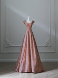 Elegant golden pink A-line wedding dress with sequins HZ1022