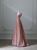 Elegant golden pink A-line wedding dress with sequins HZ1022