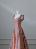 Elegant golden pink A-line wedding dress with sequins HZ1022