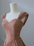 Elegant golden pink A-line wedding dress with sequins HZ1022