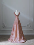 Elegant golden pink A-line wedding dress with sequins HZ1022