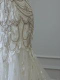 Elegant White Mermaid Off-the-Shoulder Bodycon Beaded Tulle Floor-Length Wedding Dress HZ1022