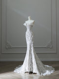 Vintage Lace White Mermaid Floral Wedding Dress HZ1022