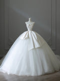 Girly Playful Bow A-line Tulle Satin Floor-length Wedding Dress HZ1022