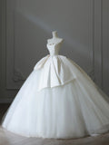 Girly Playful Bow A-line Tulle Satin Floor-length Wedding Dress HZ1022