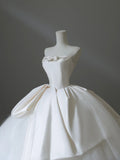 Girly Playful Bow A-line Tulle Satin Floor-length Wedding Dress HZ1022
