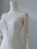 Vintage Lace Round Neck Long Sleeve Mermaid Tulle Wedding Dress HZ1022