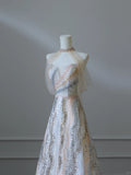 Unique and Elegant Colorblock Shiny Sequin Beaded Off-the-shoulder Floor-length Wedding Dress HZ1022
