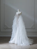 Chic Flowy White Glitter Mermaid Tulle Wedding Dress HZ1022