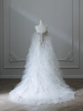 Chic Flowy White Glitter Mermaid Tulle Wedding Dress HZ1022