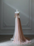 Elegant Champagne Tassel One Shoulder Beaded Prom Dress HZ1022