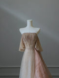 Elegant Champagne Tassel One Shoulder Beaded Prom Dress HZ1022