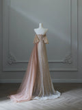 Elegant Champagne Tassel One Shoulder Beaded Prom Dress HZ1022