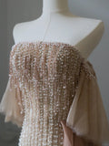 Elegant Champagne Tassel One Shoulder Beaded Prom Dress HZ1022