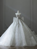 Elegant White Strapless Diamond Bow Floor-Length Wedding Dress HZ1022