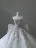 Elegant White Strapless Diamond Bow Floor-Length Wedding Dress HZ1022