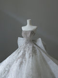 Elegant White Strapless Diamond Bow Floor-Length Wedding Dress HZ1022