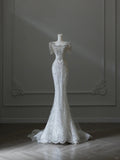 Illusion Square Neck Shiny Beaded Mermaid Lace Wedding Dress HZ1022