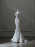 Illusion Square Neck Shiny Beaded Mermaid Lace Wedding Dress HZ1022