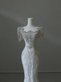 Illusion Square Neck Shiny Beaded Mermaid Lace Wedding Dress HZ1022