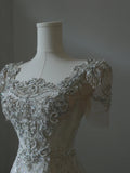 Illusion Square Neck Shiny Beaded Mermaid Lace Wedding Dress HZ1022