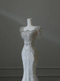 Illusion Square Neck Shiny Beaded Mermaid Lace Wedding Dress HZ1022