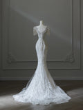 Illusion Square Neck Shiny Beaded Mermaid Lace Wedding Dress HZ1022