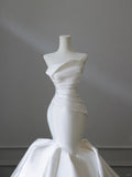 Elegant White Strapless Satin Mermaid Simple Wedding Dress HZ1022