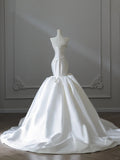 Elegant White Strapless Satin Mermaid Simple Wedding Dress HZ1022
