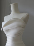 Elegant White Strapless Satin Mermaid Simple Wedding Dress HZ1022