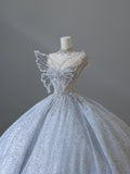 Dreamy Ice Crystal Blue Shiny Bowknot Floor-Length Wedding Dress HZ1022