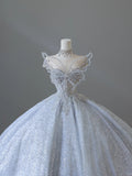 Dreamy Ice Crystal Blue Shiny Bowknot Floor-Length Wedding Dress HZ1022