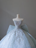 Dreamy Ice Crystal Blue Sparkling Beaded Rhinestone Bowknot Floor-Length Wedding Dress HZ1022