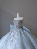 Dreamy Ice Crystal Blue Sparkling Beaded Rhinestone Bowknot Floor-Length Wedding Dress HZ1022