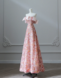 Sweet and lovely pink floral sequined A-line prom dress HZ1022