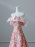 Sweet and lovely pink floral sequined A-line prom dress HZ1022