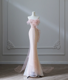 Elegant Pink Mermaid One Shoulder Beaded Prom Dress HZ1022