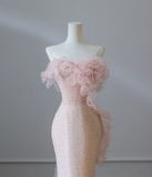 Elegant Pink Mermaid One Shoulder Beaded Prom Dress HZ1022