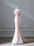 Elegant Pink Mermaid One Shoulder Beaded Prom Dress HZ1022
