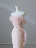 Elegant Pink Mermaid One Shoulder Beaded Prom Dress HZ1022
