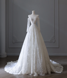 Elegant White Lace Long Sleeve Off-Shoulder A-Line Wedding Dress HZ1022