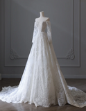 Elegant White Lace Long Sleeve Off-Shoulder A-Line Wedding Dress HZ1022