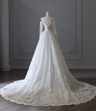 Elegant White Lace Long Sleeve Off-Shoulder A-Line Wedding Dress HZ1022