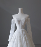 Elegant White Lace Long Sleeve Off-Shoulder A-Line Wedding Dress HZ1022