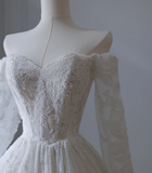 Elegant White Lace Long Sleeve Off-Shoulder A-Line Wedding Dress HZ1022